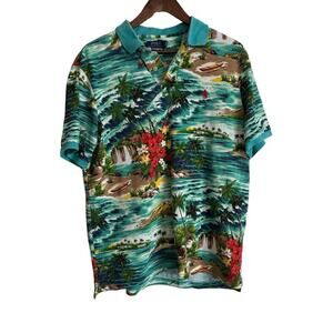 Polo Ralph Lauren Hawaiian Surf Polo Shirt Men’s L Classic Fit Floral Island Sce